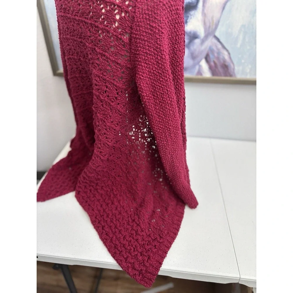 Ann Taylor‎ Loft Women's Medium Maroon Wine Chunkey Knit Long Open Cardigan